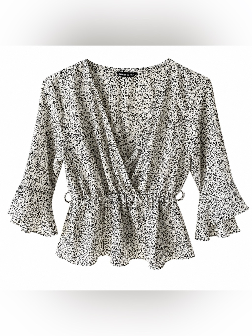 Shein Surplice Neck Ditsy Floral Peplum Top Beautiful Lightweight Size S